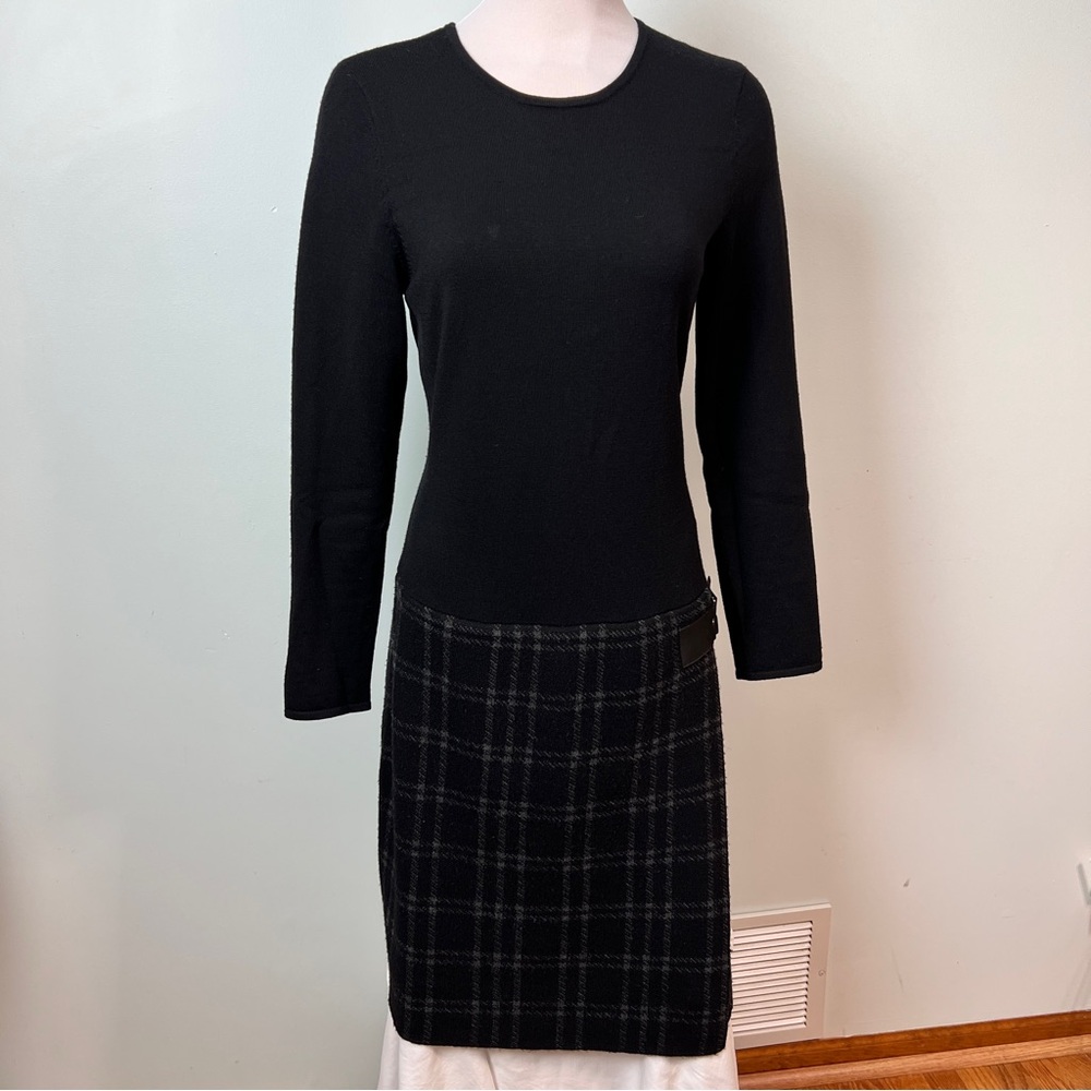 Ralph Lauren Black Pleated Long Sleeve Sheath Dress